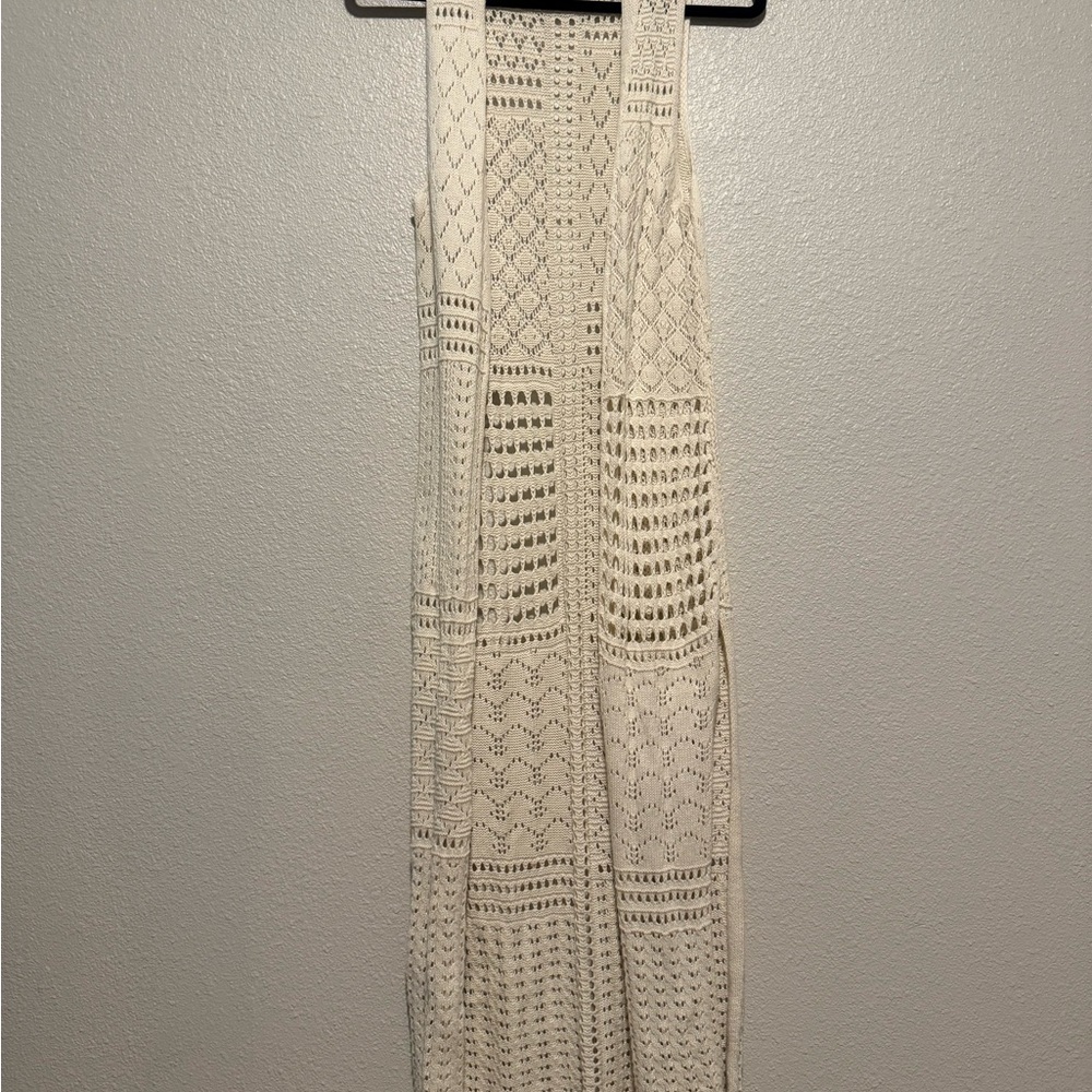 Cream Crochet sleeveless duster